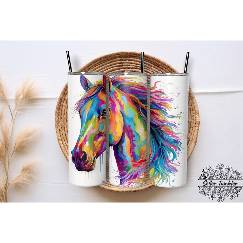 Colorful Horse 20 Oz, Tumbler 20 oz Wrap PNG, Skinny Tumbler Designs PNG.png