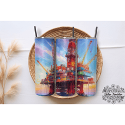 colorful oil rig 20 oz, tumbler 20 oz wrap png, skinny tumbler designs png