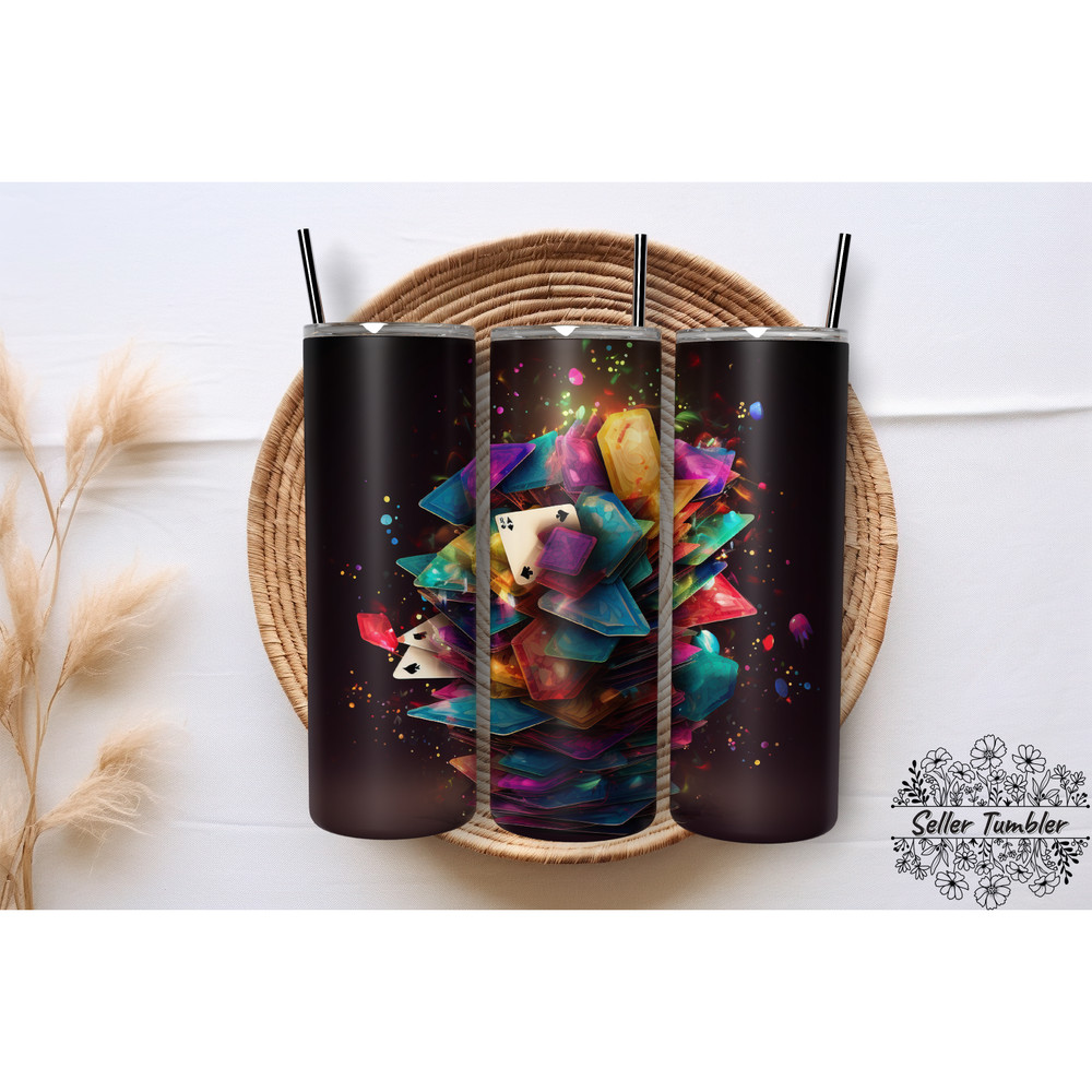 Colorful Poker 20 Oz, Tumbler 20 oz Wrap PNG, Skinny Tumbler Designs PNG.png