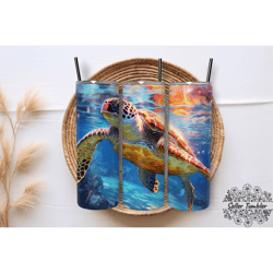 colorful sea turtle 20 oz, tumbler 20 oz wrap png, skinny tumbler designs png