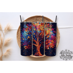 colorful tree 20 oz, tumbler 20 oz wrap png, skinny tumbler designs png