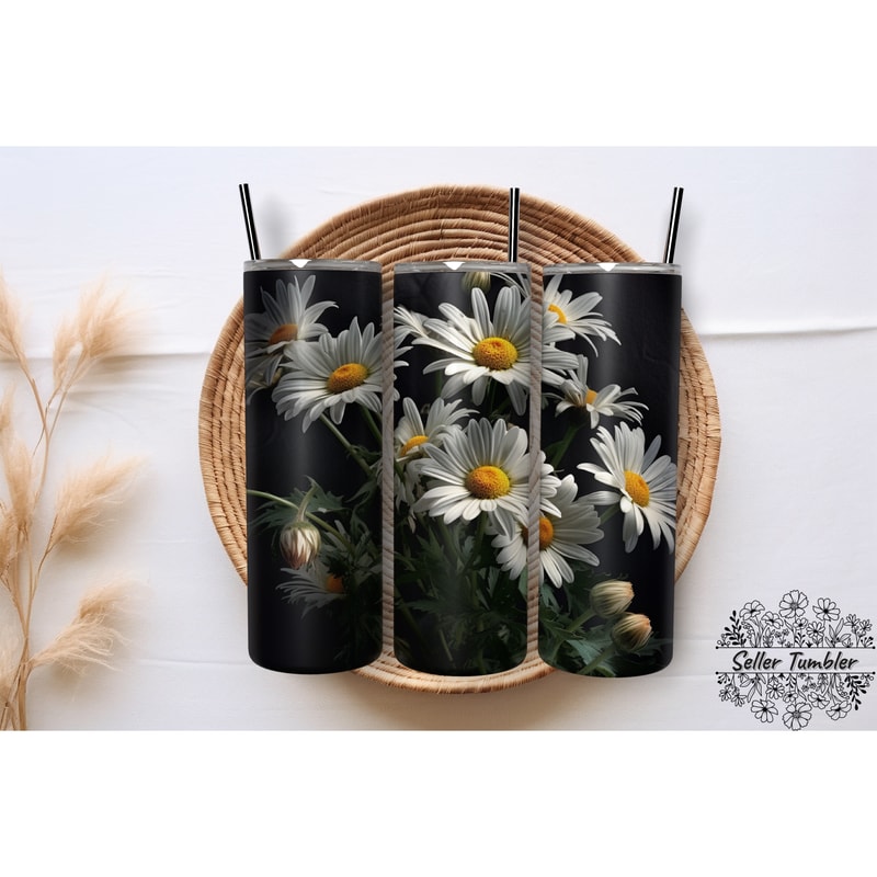 Daisy Flowers 20 Oz, Tumbler 20 oz Wrap PNG, Skinny Tumbler Designs PNG.png