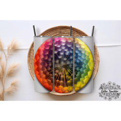 dandelion round rainbow 20 oz, tumbler 20 oz wrap png, skinny tumbler designs png