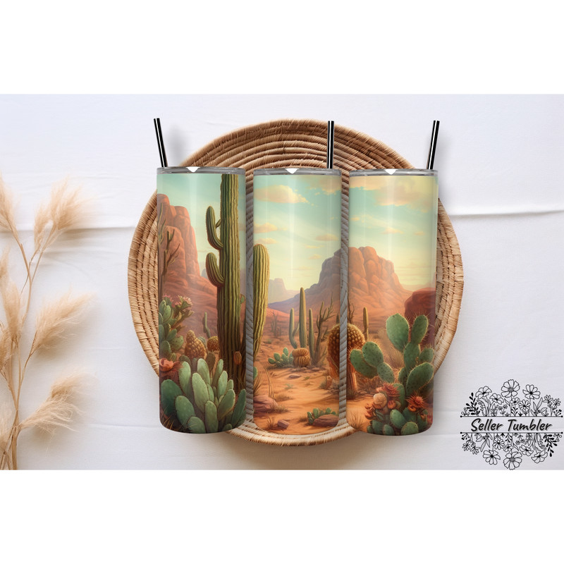 Desert Cactus 20 Oz, Tumbler 20 oz Wrap PNG, Skinny Tumbler Designs PNG.png