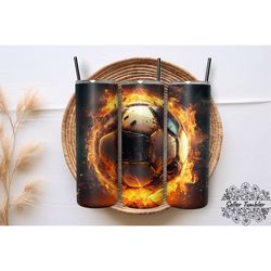 fire soccer 20 oz, tumbler 20 oz wrap png, skinny tumbler designs png