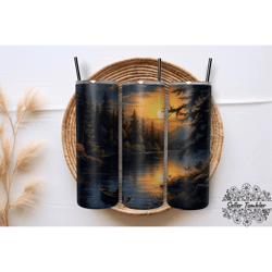 lake sunset 20 oz, tumbler 20 oz wrap png, skinny tumbler designs png