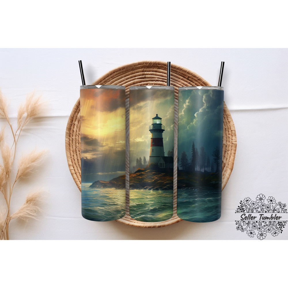 Lighthouse River 20 Oz, Tumbler 20 oz Wrap PNG, Skinny Tumbler Designs PNG.png