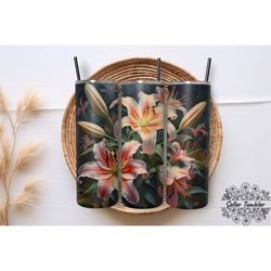 lily flowers 20 oz, tumbler 20 oz wrap png, skinny tumbler designs png
