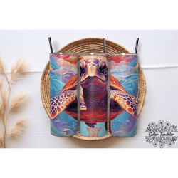 sea turtle water 20 oz, tumbler 20 oz wrap png, skinny tumbler designs png