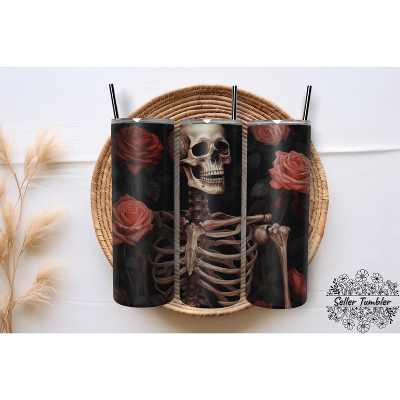 Skeleton Dark Rose 20 Oz, Tumbler 20 oz Wrap PNG, Skinny Tumbler Designs PNG.png