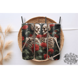 skeleton red roses 20 oz, tumbler 20 oz wrap png, skinny tumbler designs png