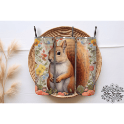 squirrel flower 20 oz, tumbler 20 oz wrap png, skinny tumbler designs png