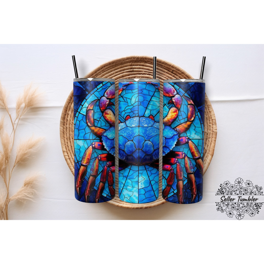 Stained Glass Blue Crab 20 Oz, Tumbler 20 oz Wrap PNG, Skinny Tumbler Designs PNG.png