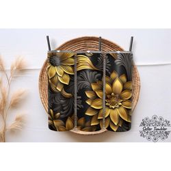 black gold flowers design tumbler 20 oz wrap png, tumbler wraps, tumbler png, skinny clipart