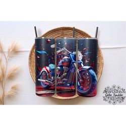 patriotic motorcycle tumbler 20 oz wrap png, tumbler wraps, tumbler png, skinny clipart