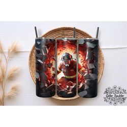 firefighter cracked hole tumbler 20 oz wrap png, tumbler wraps, tumbler png, skinny clipart