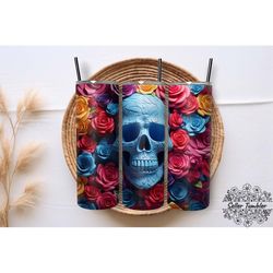 skull and rose tumbler 20 oz wrap png, tumbler wraps, tumbler png, skinny clipart