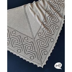 Tumbleweed Shawl Knitting Pattern PDF Knit Winter Shawl Wrap Body in Stockinette St and Large Lace Border