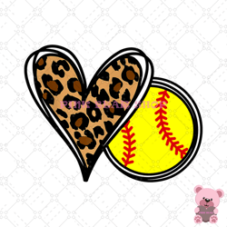heart shape leopard print softball sport png, digital download