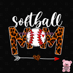 softball mom leopard sport arrow heart png, mothers day png, mom png design, mom sublimation