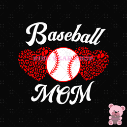 baseball mom leopard heart sport design png, mothers day png, mom png design, mom sublimation