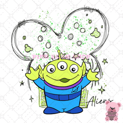 mickey head and little green aliens png, disney png, disney mickey png, digital download