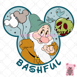 bashful the 7 dwarfs mickey mouse head svg, disney svg, disney mickey svg, digital download