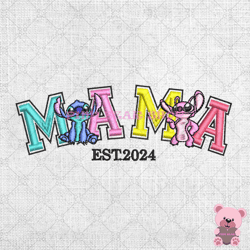 mama disney stitch angel mother day est 2024 embroidery, disney embroidery, cartoon embroidery