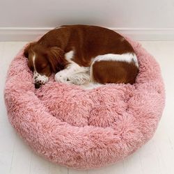 Calming Dog Bed - Faux Fur Plush Cushion Bed - Comfy Faux Fur Pet Bed