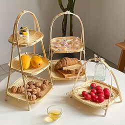 1pc Handmade Bamboo Small Basket - Fruit Cake Dessert Multi-Layer Bamboo Storage Basket - Farmhouse Decor