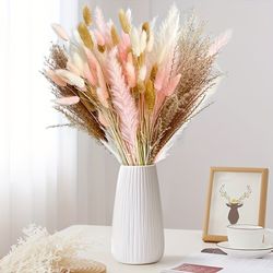 60pcs - Dried Pampas Grass -  Pink, White, Creamy - white, Brown Combination - Suitable For Birthday Decoration