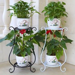 1pc Rack Indoor And Outdoor Simple European Double-layer Flower Rack Flower Pot Living Room Multi-layer