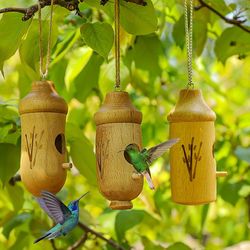 3-piece Premium Wooden Hummingbird House - Attract Beautiful Hummingbirds to Your Garden with this Durable