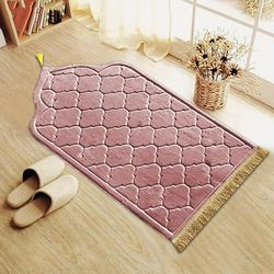 Muslim Prayer Flannel Prayer Mat With Tassels - Soft Non-slip Prayer Islamic Prayer Floor Mat