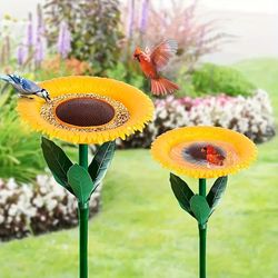 Sunflower Bird Feeder And Bath - Garden Decor With Flexible Height For Outdoor Bird Attraction