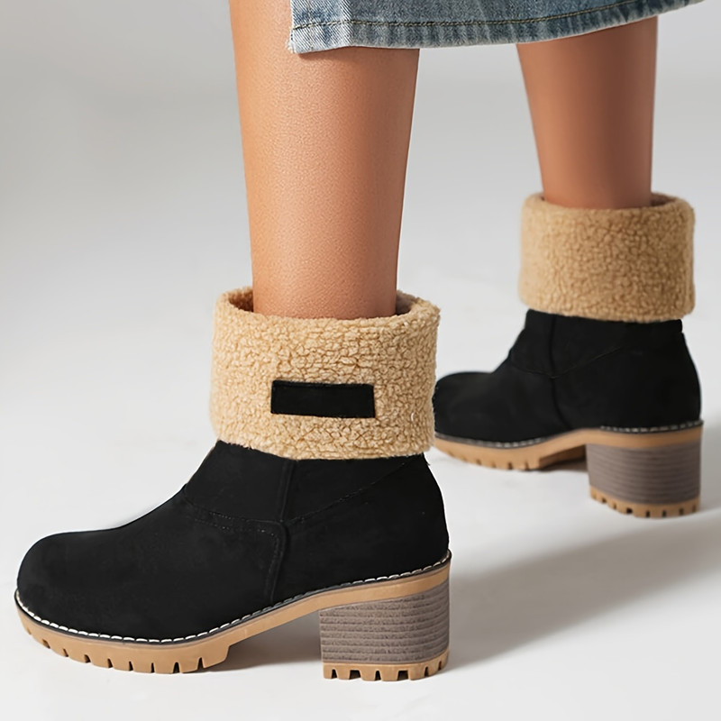 Snow Boots Block Heels Warm Plush High Snow Boots Women Fur Lining Snow Boots Block Heel Womens Cla 8