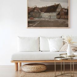 vintage farmer shepherd painting countryside farmhouse landscape retro wall art decor canvas framed printed poster boho