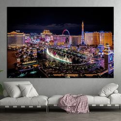 Las Vegas wall art canvas Night city print Panoramic Las Vegas Cityscape wall art Multi panel canvas Las Vegas gift