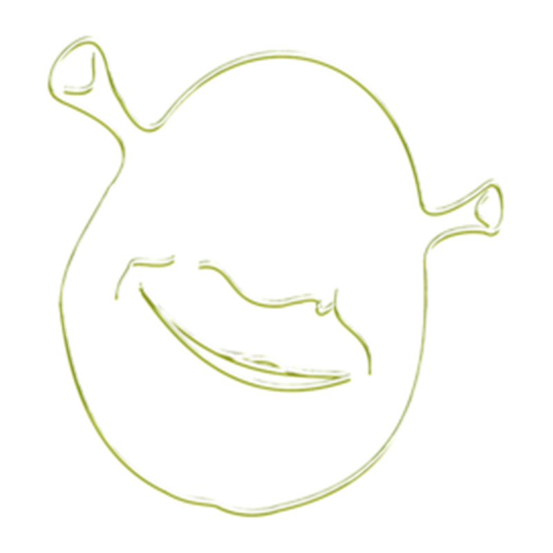 Shrek  outline green and white, with black background   .png