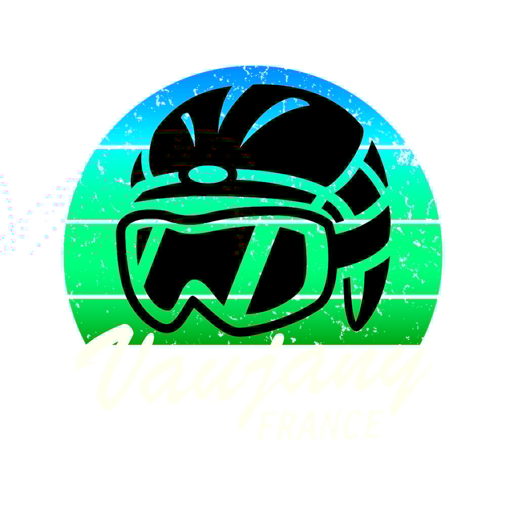 Vaujany ski resort, France snowboarding, cool retro sunset ski helmet, ski gift Classic .png