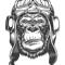 Vintage Pilot Serious Gorilla Helmet Monochrome Style .png