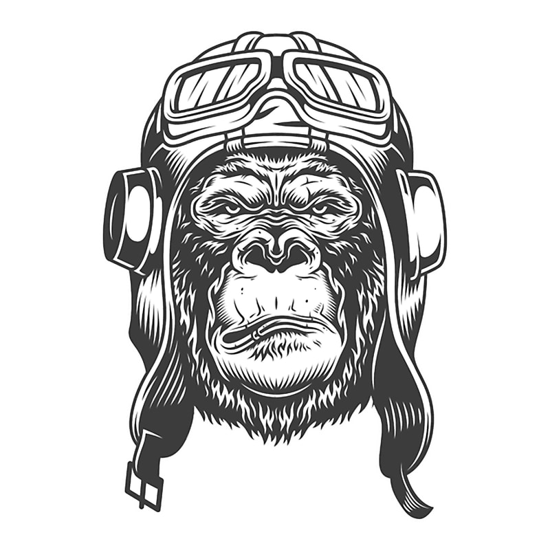 Vintage Pilot Serious Gorilla Helmet Monochrome Style .png