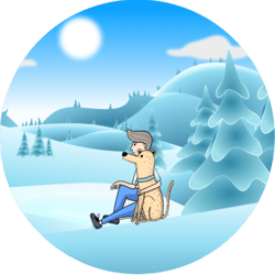 dog and owner in snowby artaron