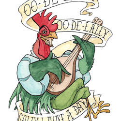 alan-a-dale rooster  oo-de-lally golly what a day tattoo watercolor painting robin hood  t-s