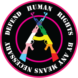 defend human rights w gay & trans flag colors