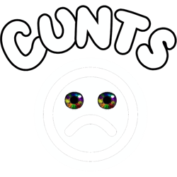 adult themed sad face emoji with multi coloured eyes design