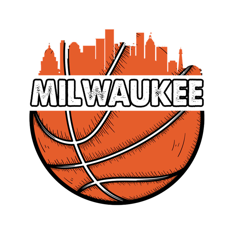 Retro Bucks Basketball Milwaukee City Skyline - Basketball Milwaukee .png