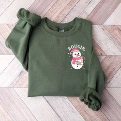 bougie pocket size sweatshirt, bougie snowman shirt, little snowman sweatshirt, christmas sweatshirt, christmas snowman