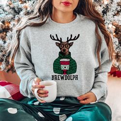 brewdolph sweatshirt, christmas coffee sweater, christmas sweatshirt, reindeer sweatshirt, christmas holiday party shirt