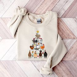 christmas chickens tree sweatshirt, funny christmas chicken sweatshirt, christmas crewneck, holiday sweatshirt, christma